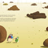 In "The King of Poop" by Schiffer Publishing, Ltd., a cheerful dung beetle and a green fly explore a poop-filled field beneath a yellow sky in this delightful animal ecosystem tale for kids.