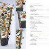 A vibrant floral arrangement in a black geometric vase is displayed from multiple angles beside the table of contents for "The AIFD Guide to Floral Design" by Schiffer Publishing, Ltd.