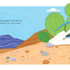 A blue lizard in a striped hat finds a white bone under a desert rock, inspired by American modernist art. From "A Bone for Bo" by Schiffer Publishing, Ltd.: “Up ahead, something bright white glinted in the sun. Bo picked it up in his mouth.”.