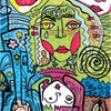 Powerful Perspectives" by Schiffer Publishing, Ltd. is a colorful abstract artwork with stylized faces—one green with red cheeks and a teardrop—amid swirling patterns, stars, lips, eyes, flowers, bold lines, and the number 10, evoking oracle deck guidance.