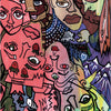 Powerful Perspectives by Schiffer Publishing, Ltd. features a vibrant abstract illustration with overlapping faces in diverse expressions, patterns, and hairstyles—some upside down—with the number 36 at the bottom center for intuitive guidance.
