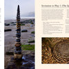 On the left, balanced stones rise on a rocky beach; on the right, a spiral of sticks and branches invites creative play—nature art from Land Art by Schiffer Publishing, Ltd., beautifully displayed in harmony with the environment.