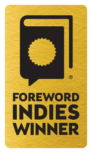 A gold rectangular badge features a black speech bubble with a book and award seal icon, plus "Foreword Indies Winner" below—ideal for "Just One Thing!" by Schiffer Publishing, Ltd., a humorous middle grade book.